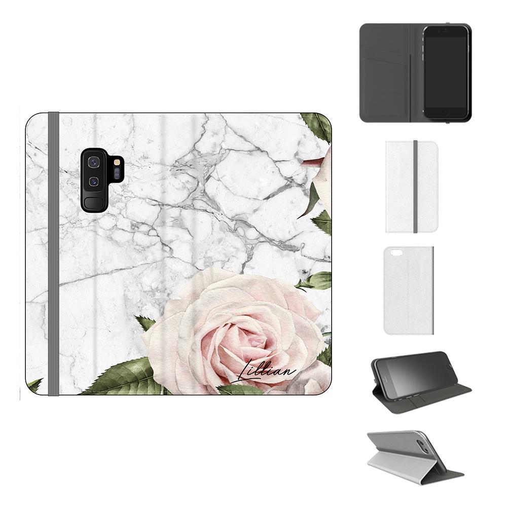 Personalised White Floral Marble Initials Samsung Galaxy S9 Plus Case