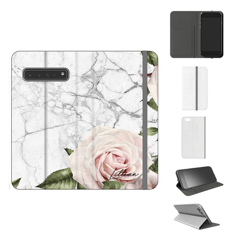 Personalised White Floral Marble Initials Samsung Galaxy S10 5G Case