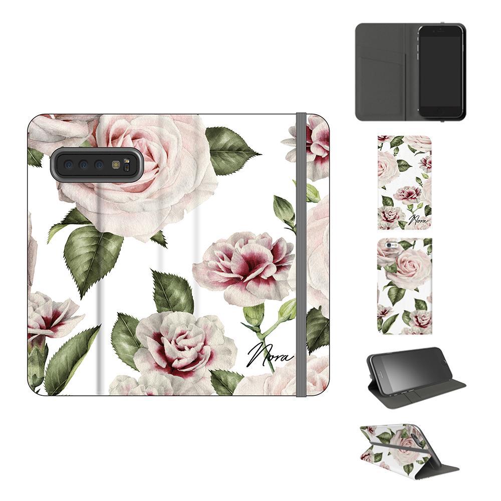 Personalised White Floral Rose Initials Samsung Galaxy S10 Case