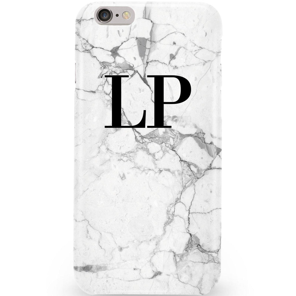 Personalised White Marble x Black Initials iPhone 6/6s Case