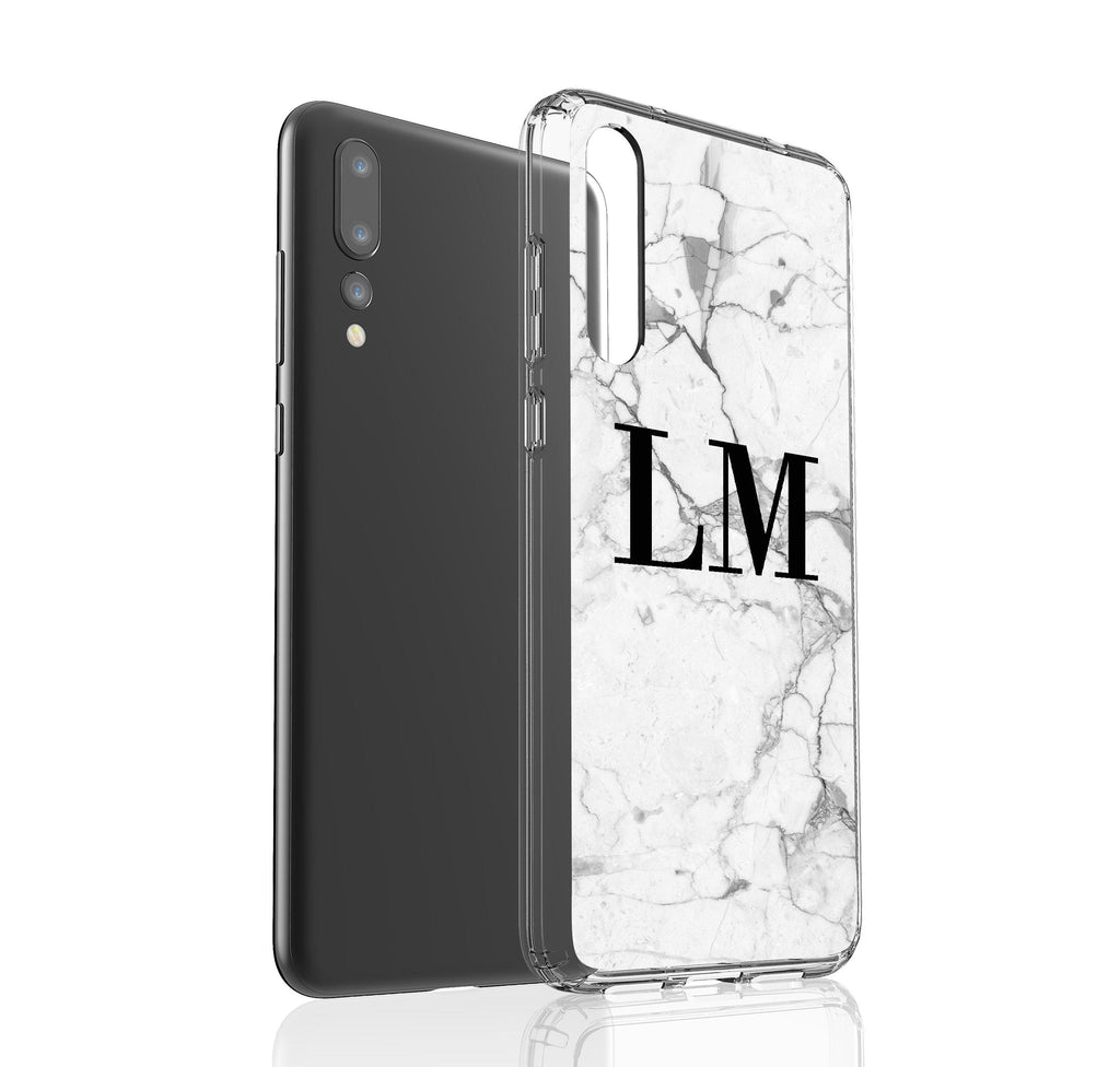 Personalised White Marble x Black Initials  Huawei P20 Pro Case