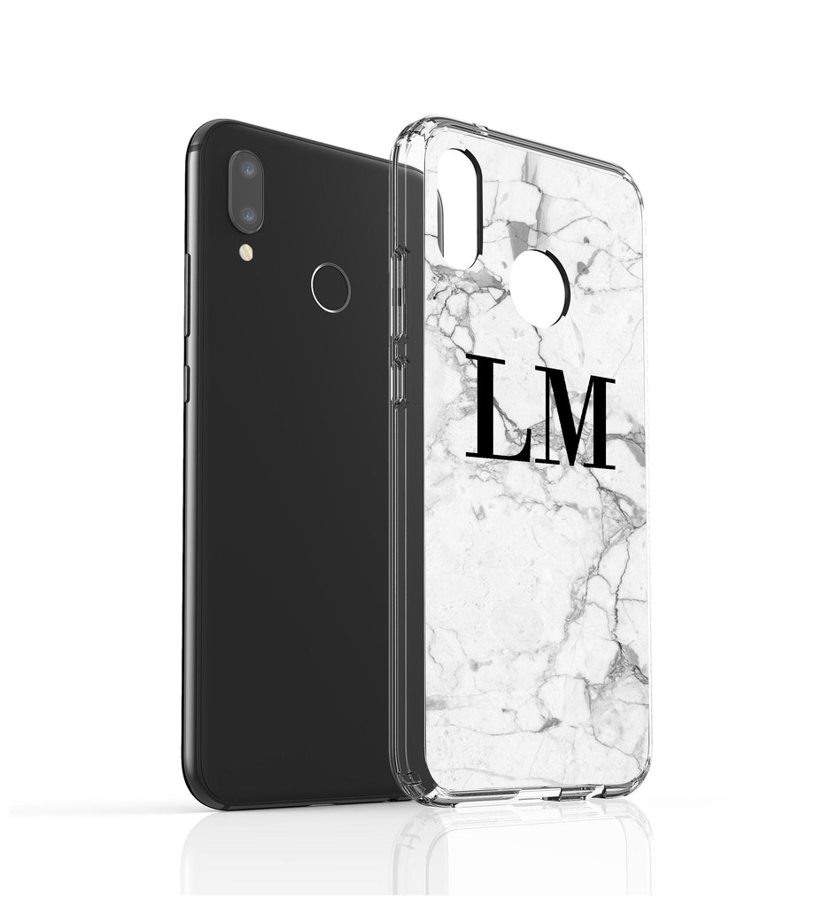 Personalised White Marble x Black Initials Huawei P20 Lite Case