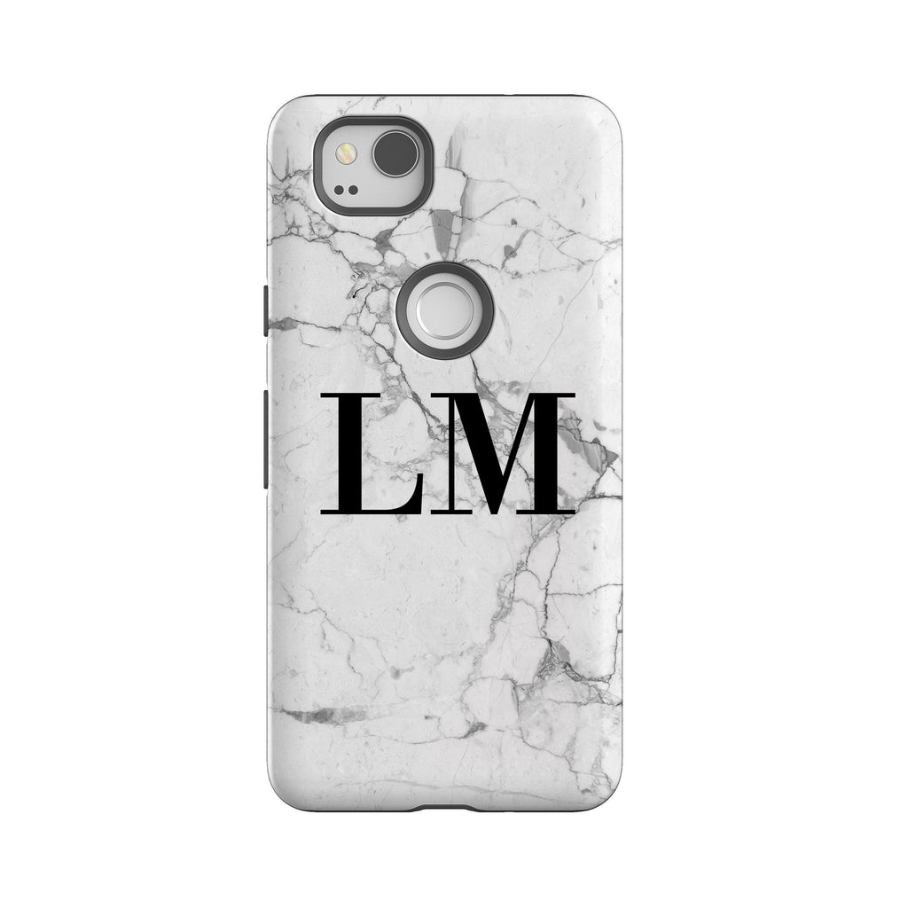 Personalised White Marble x Black Initials Google Pixel 2 Case