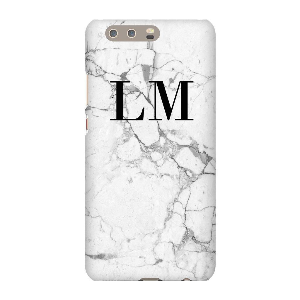 Personalised White Marble x Black Initials Huawei P10 Plus Case