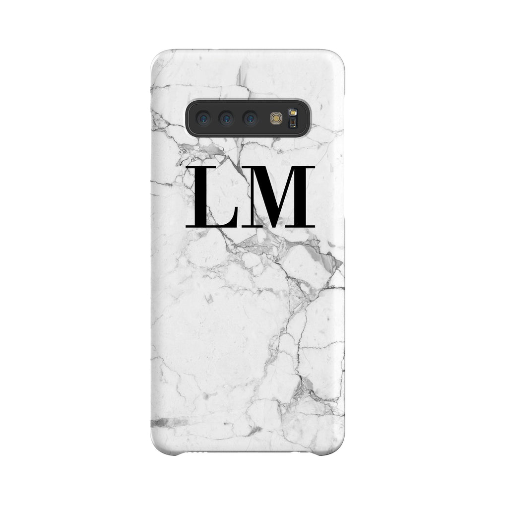 Personalised White Marble x Black Initials Samsung Galaxy S10 Case