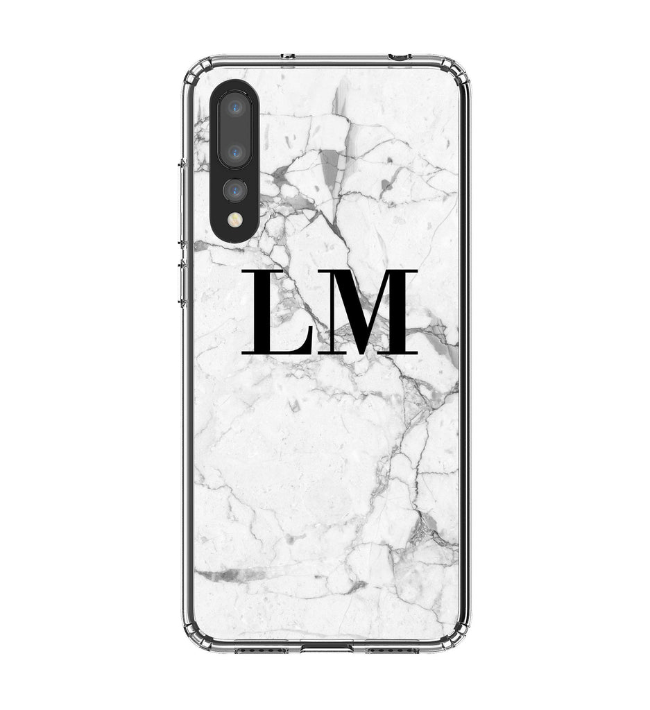 Personalised White Marble x Black Initials Huawei P20 Pro Case