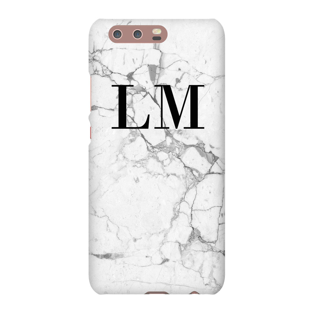 Personalised White Marble x Black Initials Huawei P10 Case