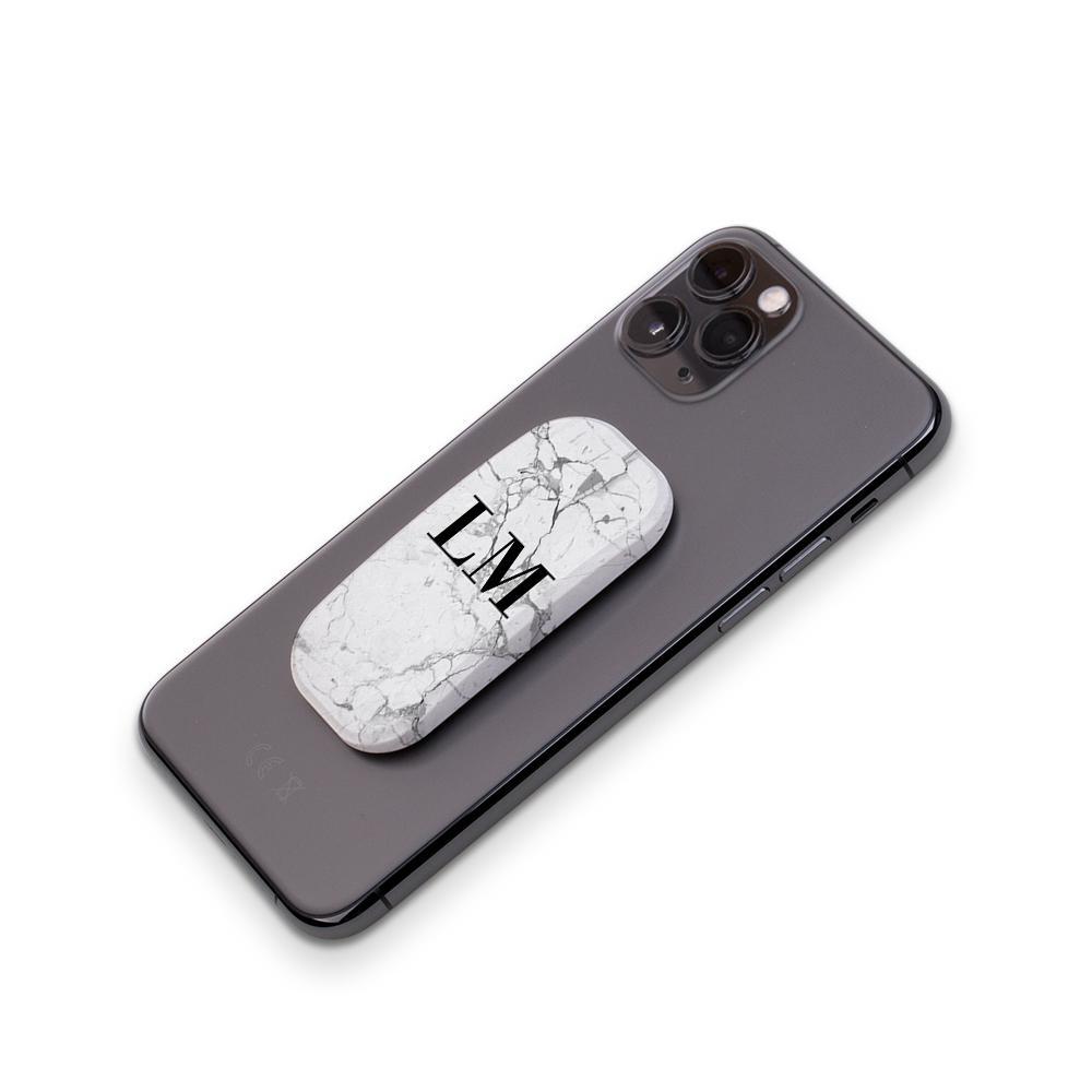 Personalised White Marble x Black Initials Clickit Phone grip