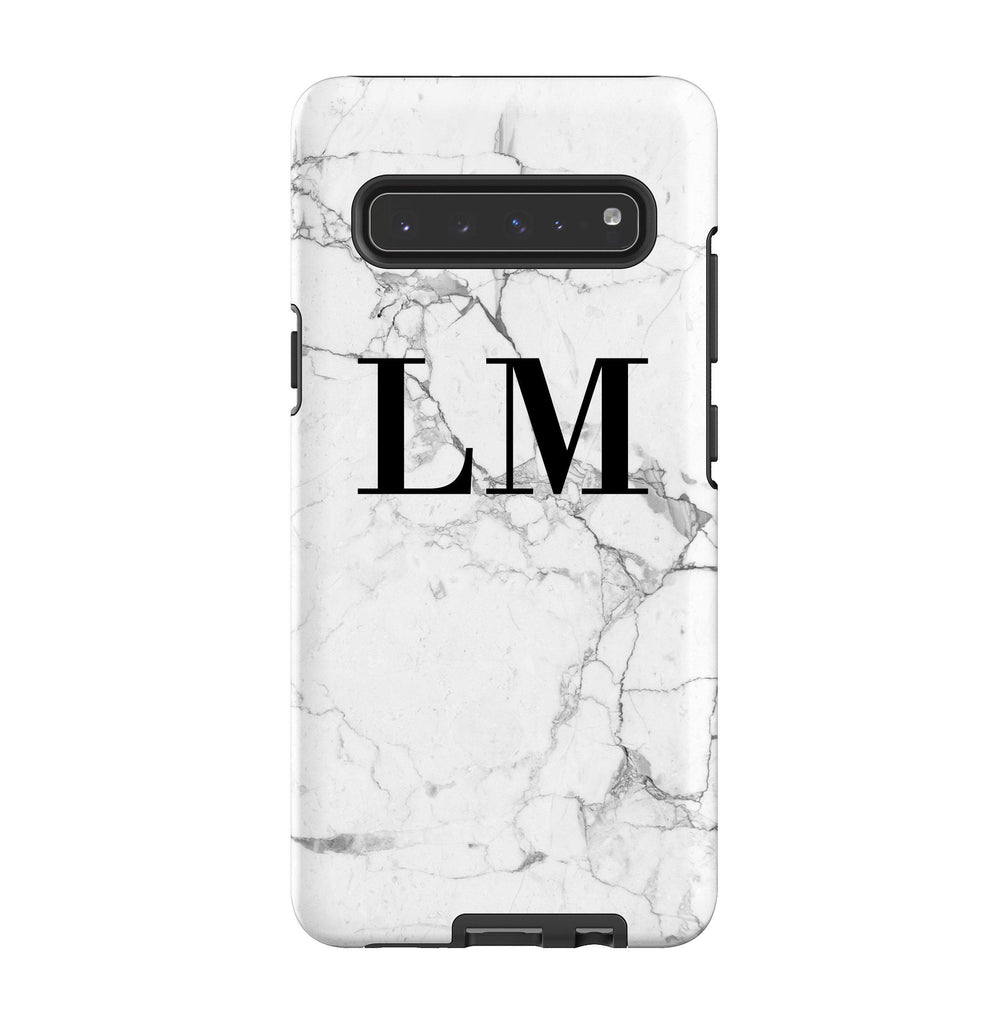 Personalised White Marble x Black Initials Samsung Galaxy S10 5G Case