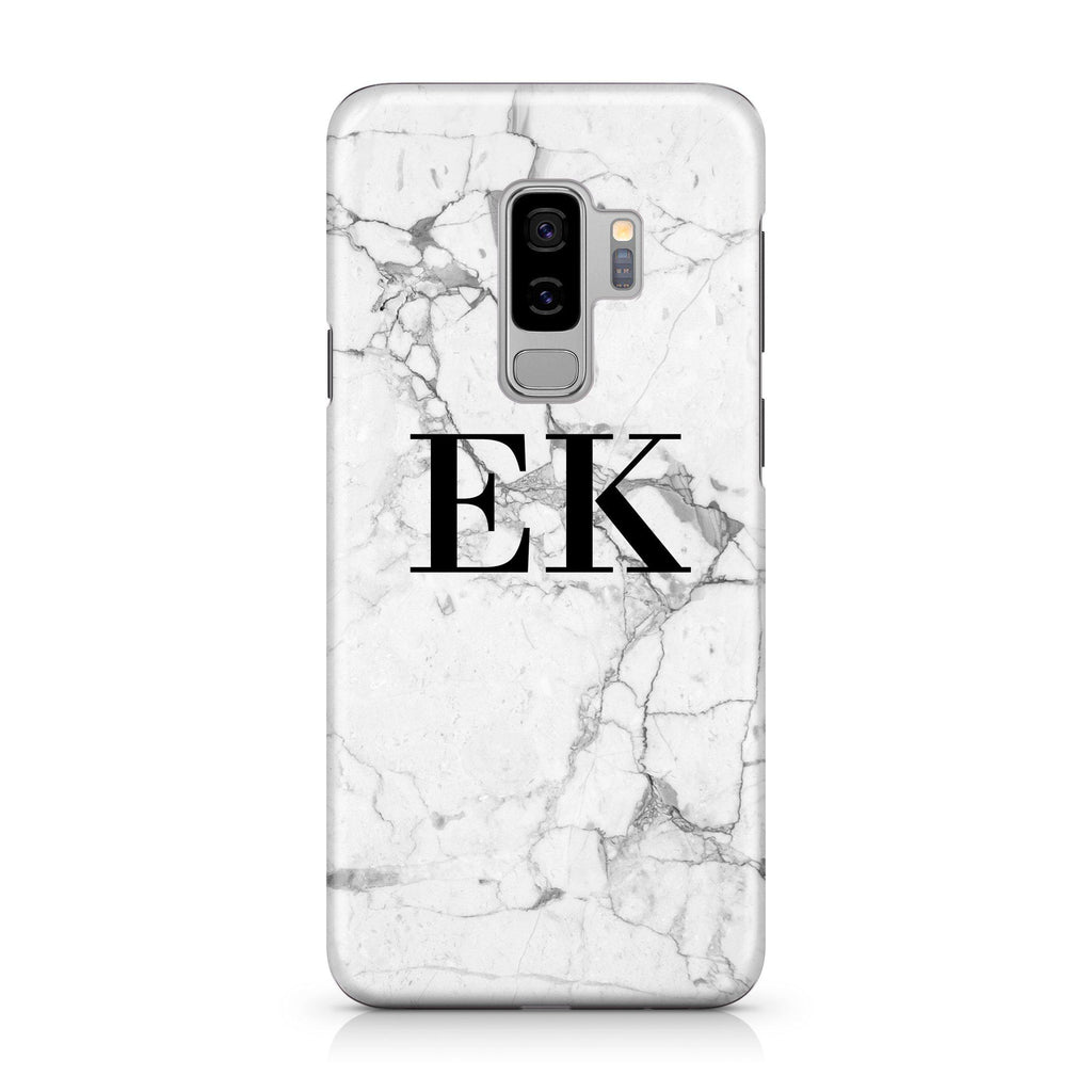 Personalised White Marble x Black Initials Samsung Galaxy S9 Plus Case
