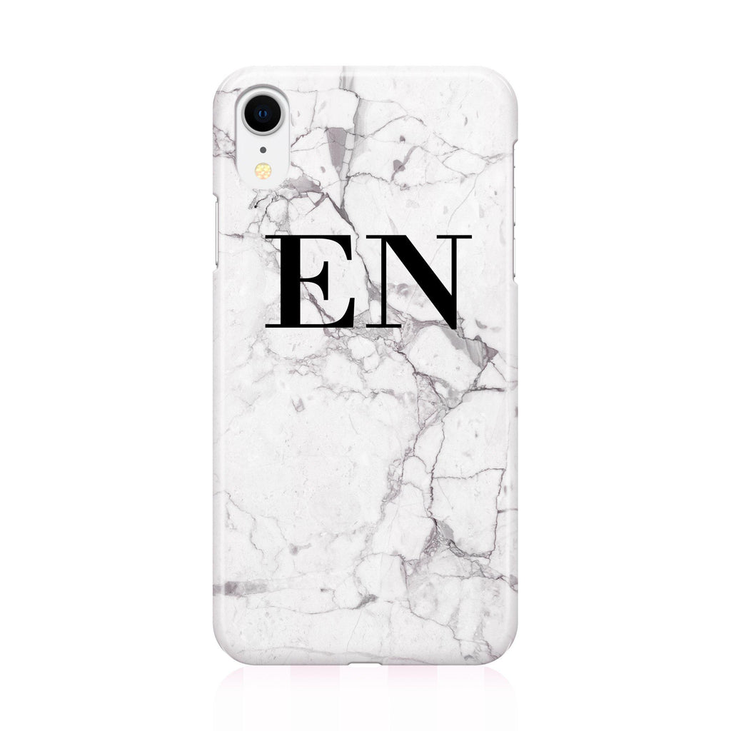 Personalised White Marble x Black Initials iPhone XR Case