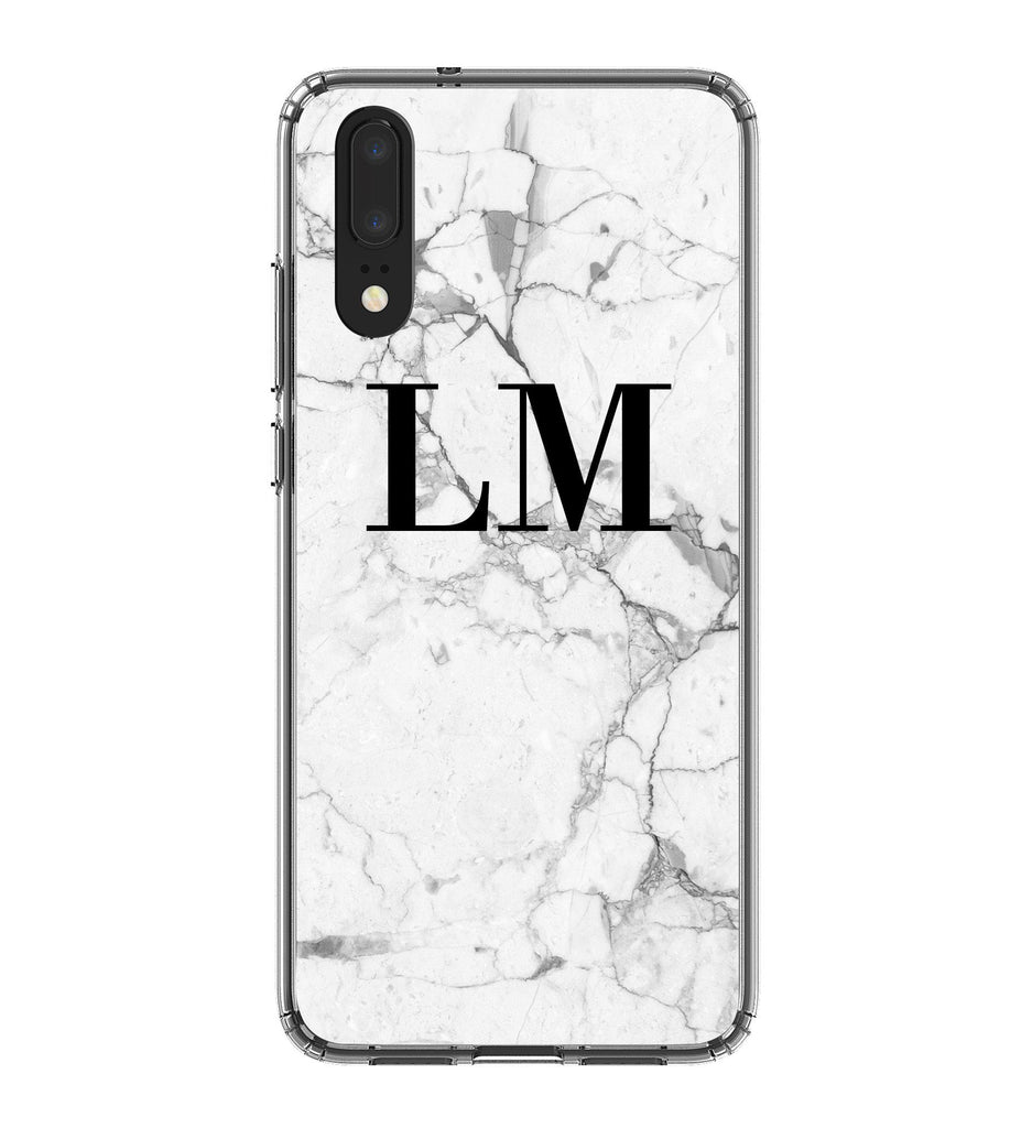 Personalised White Marble x Black Initials Huawei P20 Case