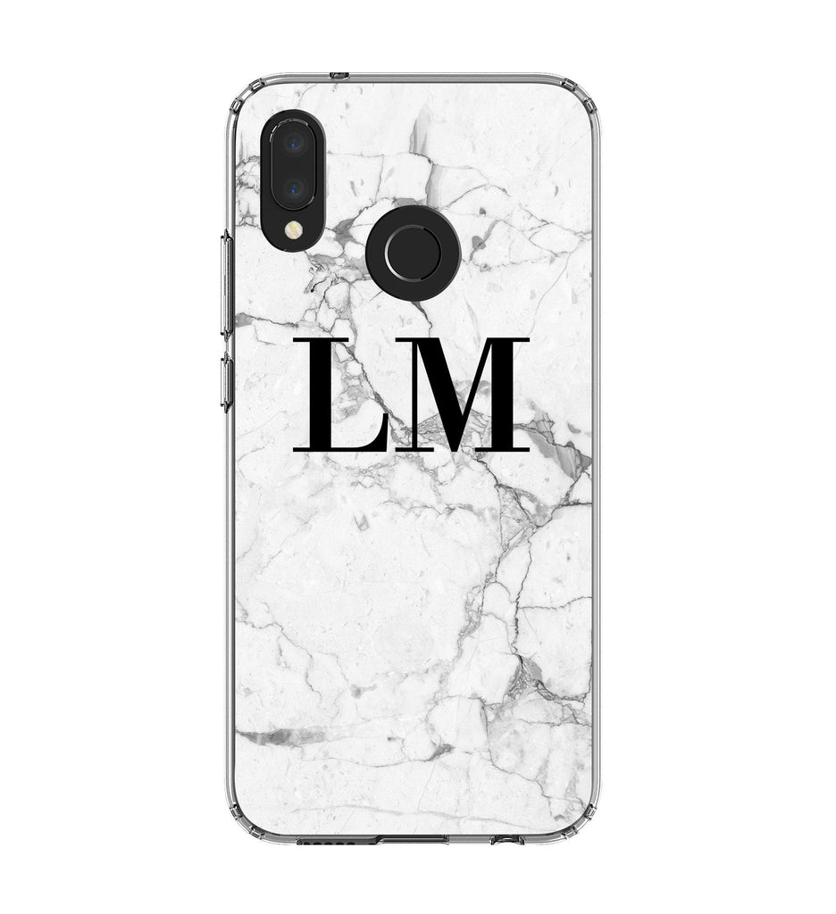 Personalised White Marble x Black Initials Huawei P20 Lite Case