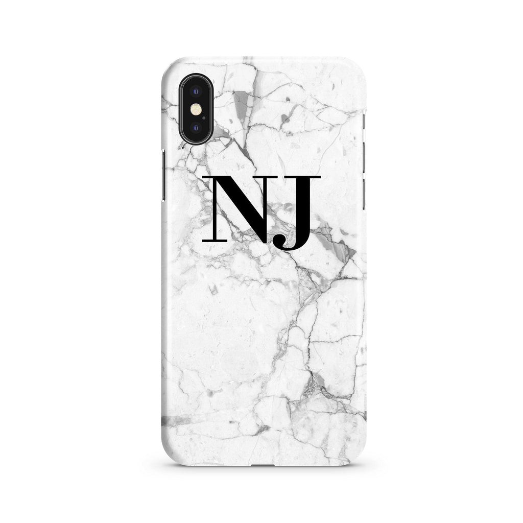 Personalised White Marble x Black Initials iPhone XS Case