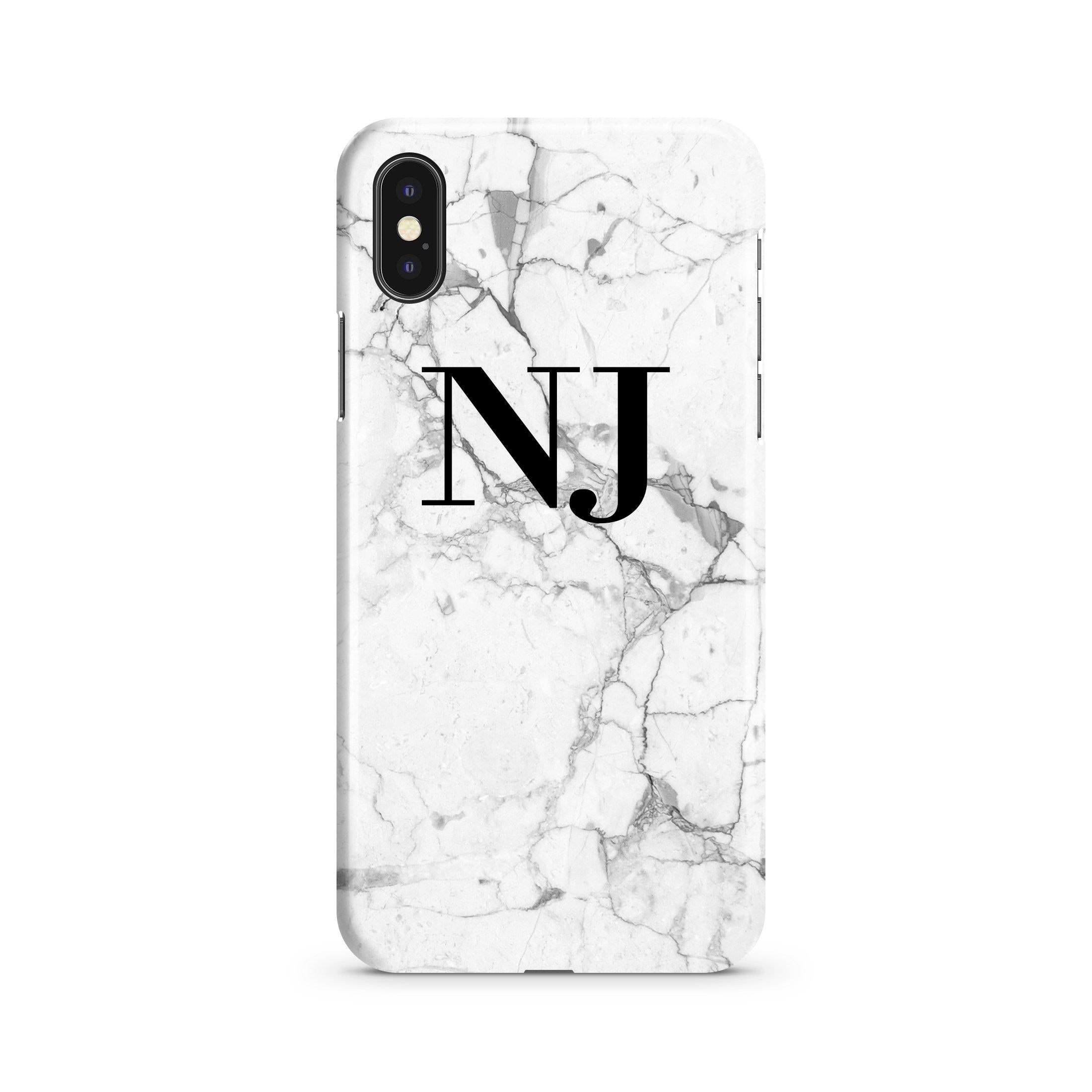 Personalised White Marble x Initials iPhone Max