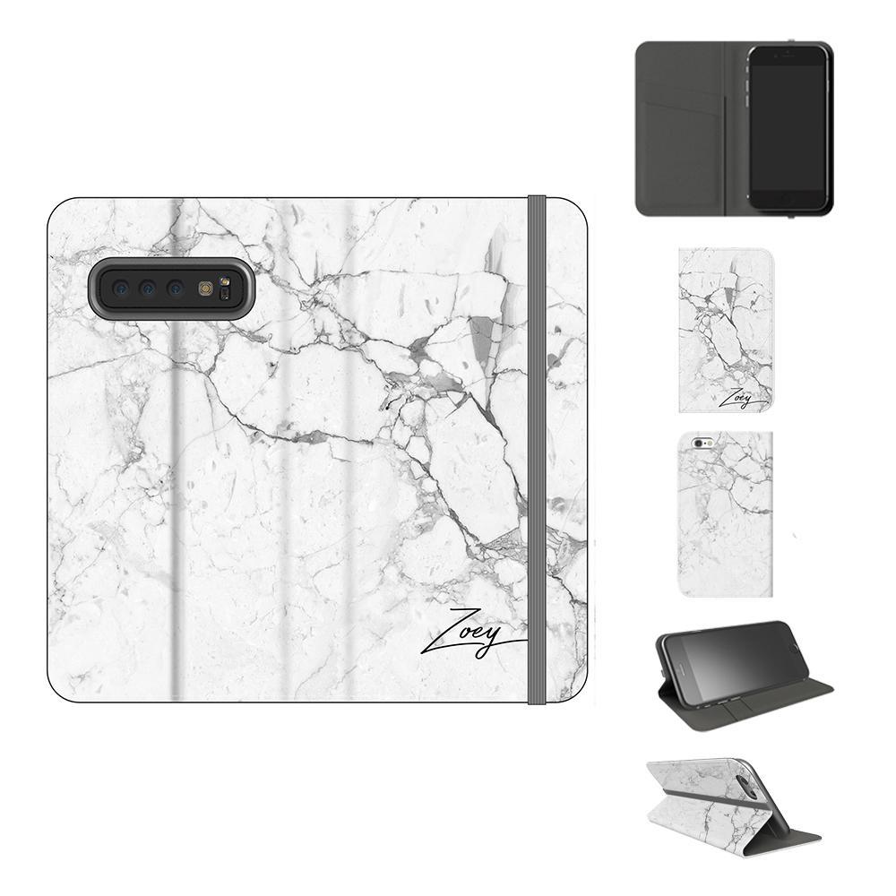 Personalised White Marble x Black Initials Samsung Galaxy S10 Plus Case