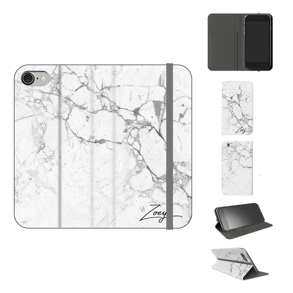 Personalised White Marble x Black Initials iPhone SE Case
