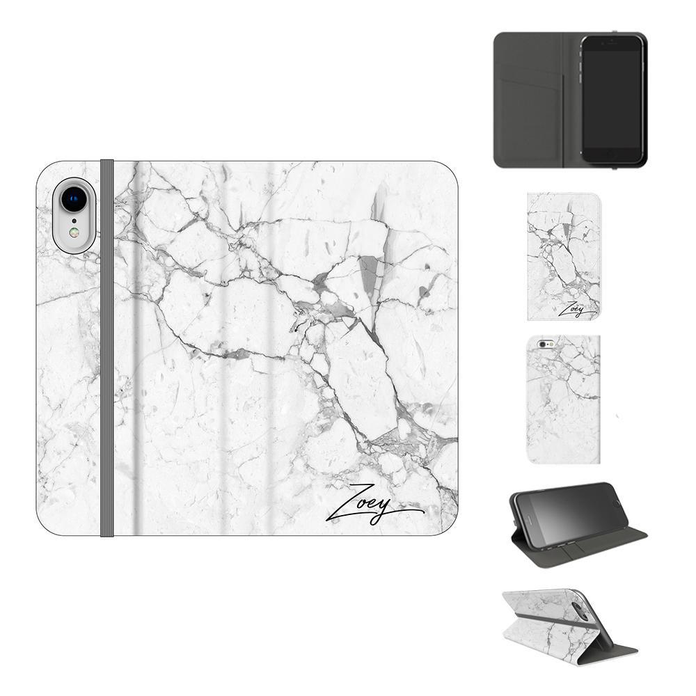 Personalised White Marble x Black Initials iPhone XR Case