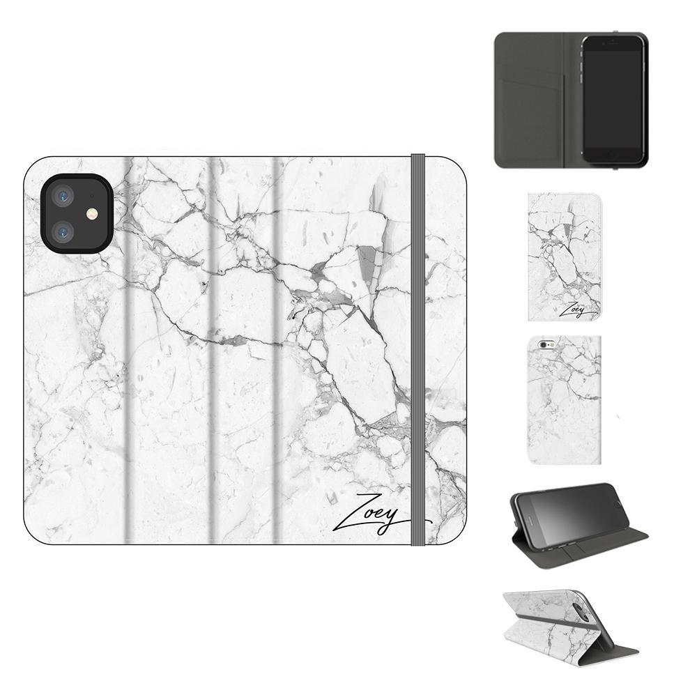 Personalised White Marble x Black Initials  iPhone 11 Case