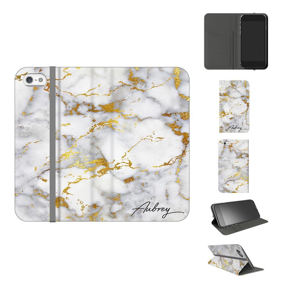 Personalised White x Gold Streaks Marble Initials iPhone 5/5s/SE (2016) Case