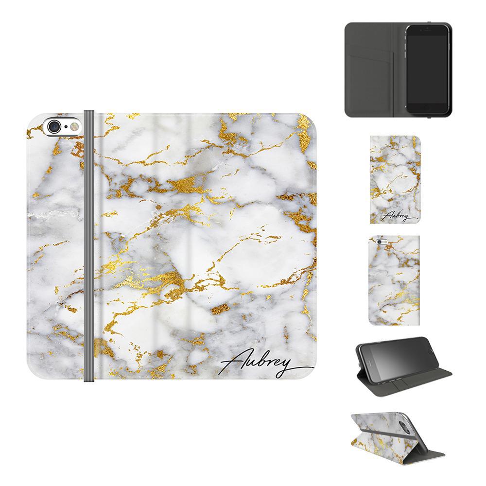 Personalised White x Gold Streaks Marble Initials iPhone 6 Plus/6s Plus Case
