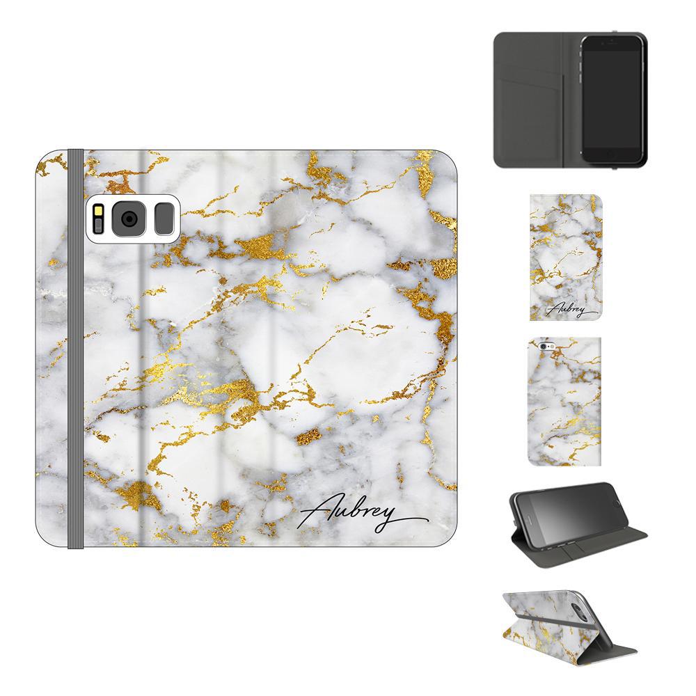 Personalised White x Gold Streaks Marble iPhone 8 Plus Case