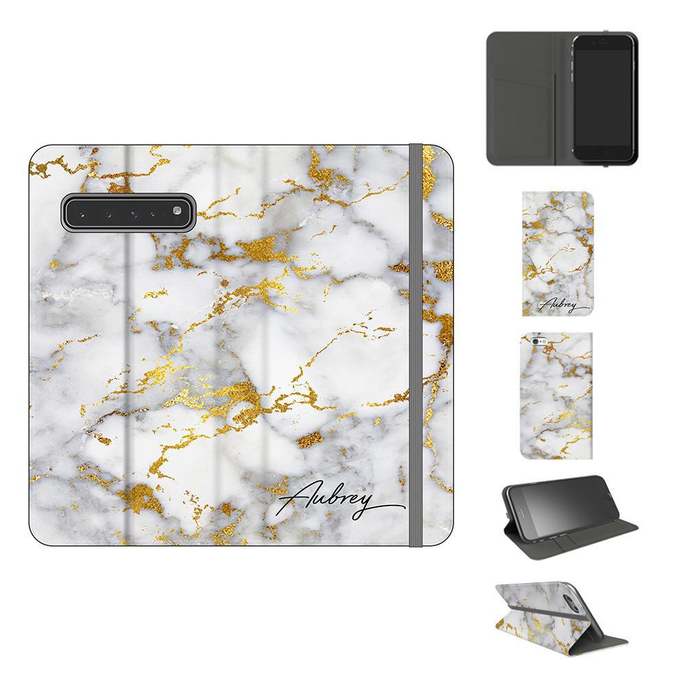 Personalised White x Gold Streaks Marble Initials Samsung Galaxy S10 5G Case