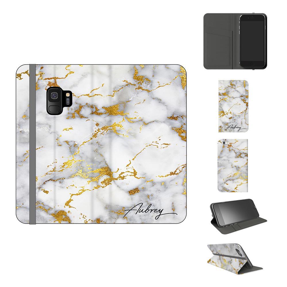 Personalised White x Gold Streaks Marble Initials Samsung Galaxy S9 Case