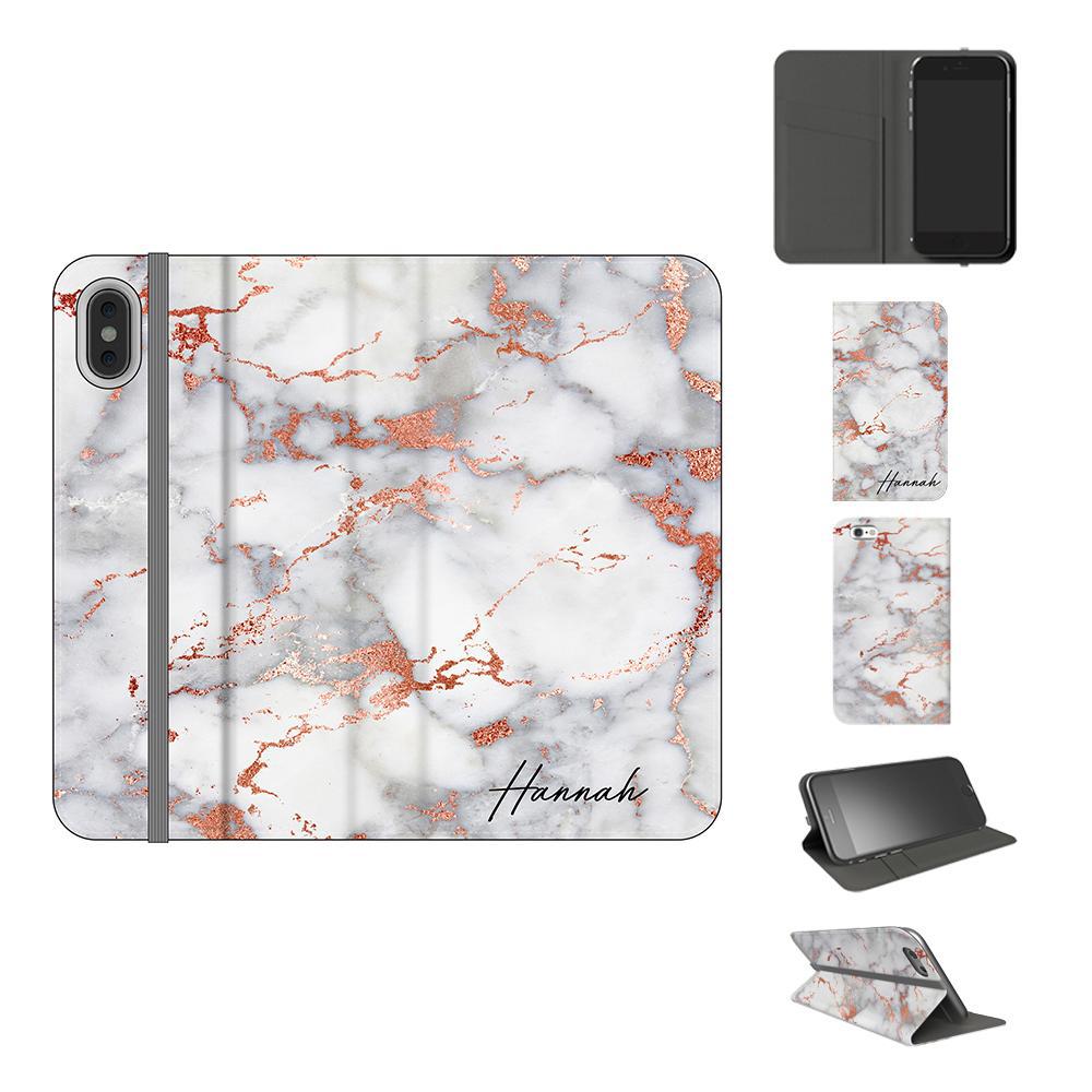 Personalised White x Rose Gold Marble Initials iPhone XS Case