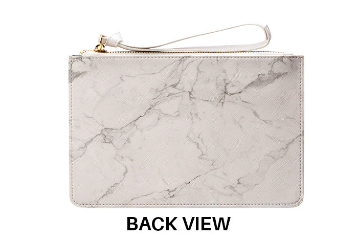 Personalised White Calacatta Leather Clutch Bag
