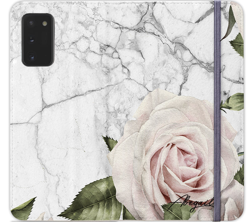 Personalised White Floral Marble Initials Samsung Galaxy Note 20 Case