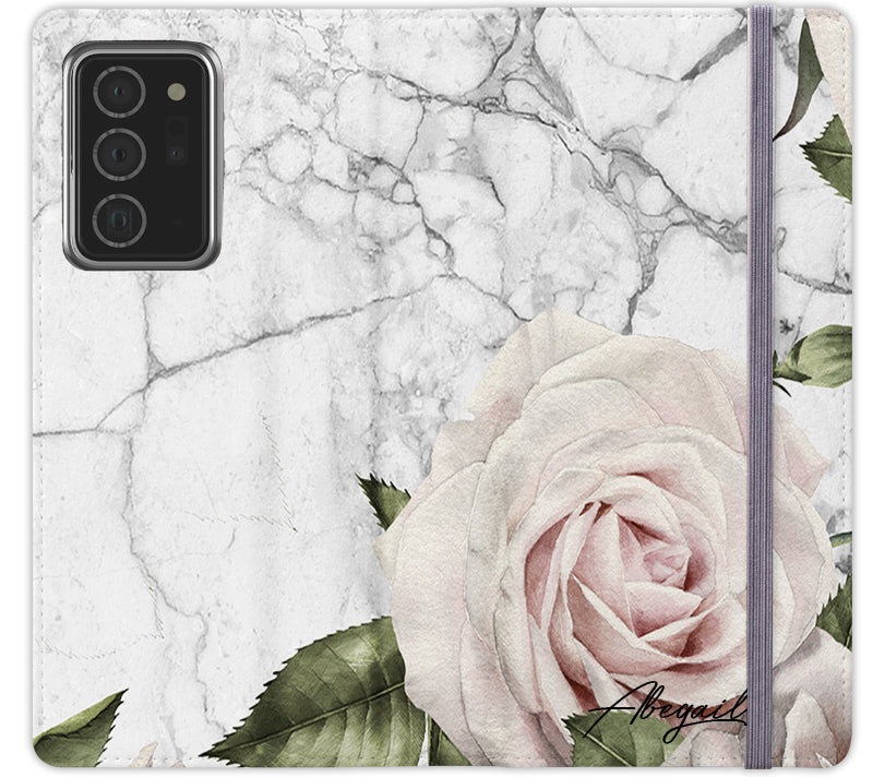 Personalised White Floral Marble Initials Samsung Galaxy Note 20 Ultra Case