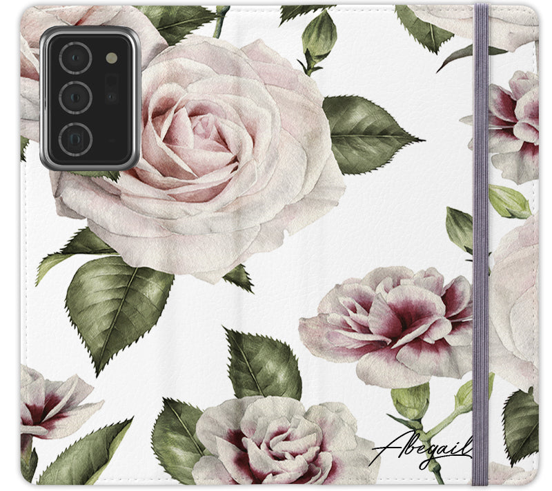Personalised White Floral Rose Initials Samsung Galaxy Note 20 Ultra Case