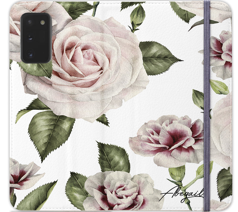 Personalised White Floral Rose Initials Samsung Galaxy Note 20 Case