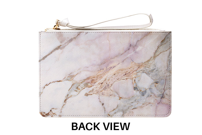 Personalised White Galaxy Marble Leather Clutch Bag