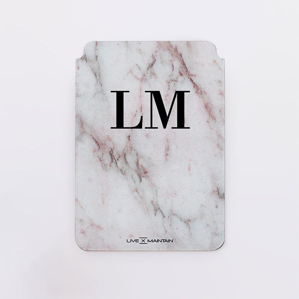 Personalised White Rosa Marble Initials Saffiano Leather Tablet/Laptop Sleeve
