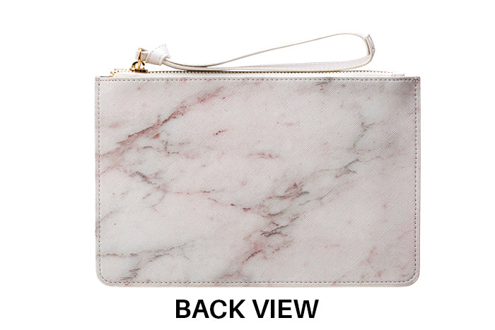 Personalised White x Rosa Marble Leather Clutch Bag