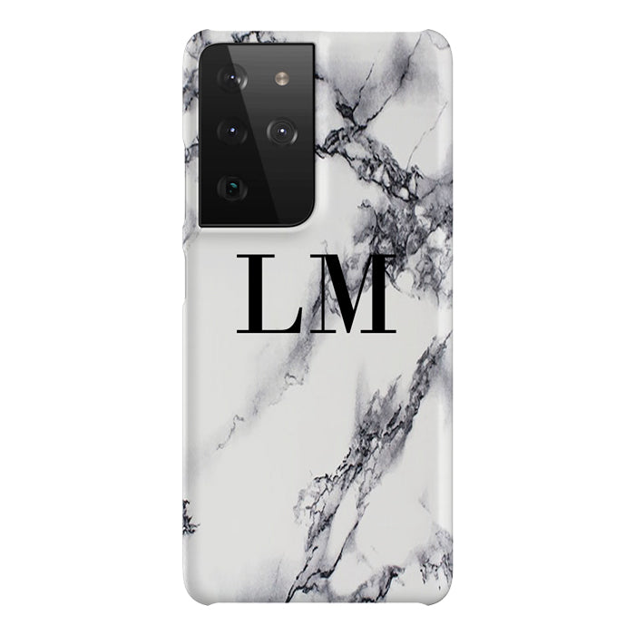 Personalised White x Black Marble Initials Samsung Galaxy S21 Ultra Case