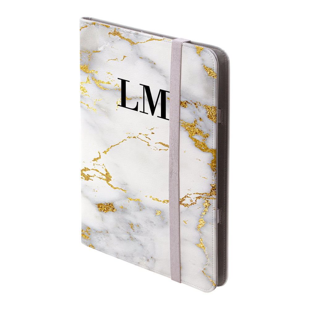 Personalised White x Gold Streaks Marble Initials iPad Pro Case