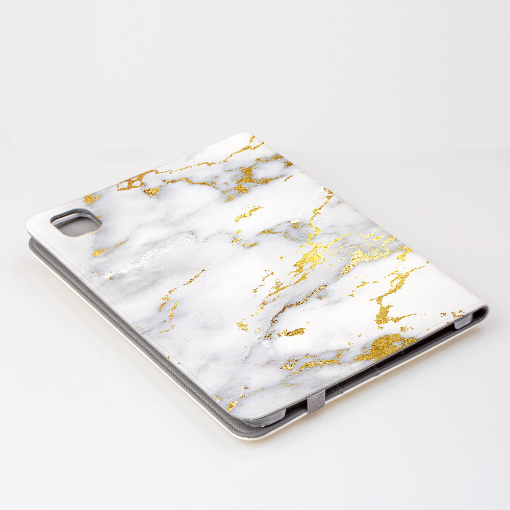 Personalised White x Gold Streaks Marble Initials iPad Pro Case