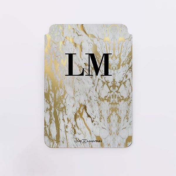 Personalised White x Gold Marble Initials Saffiano Leather Tablet/Laptop Sleeve