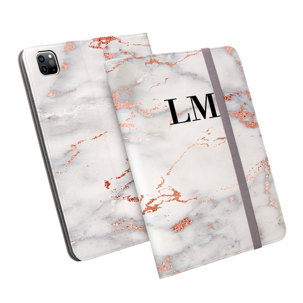 Personalised White x Rose Gold Marble Initials iPad Pro Case