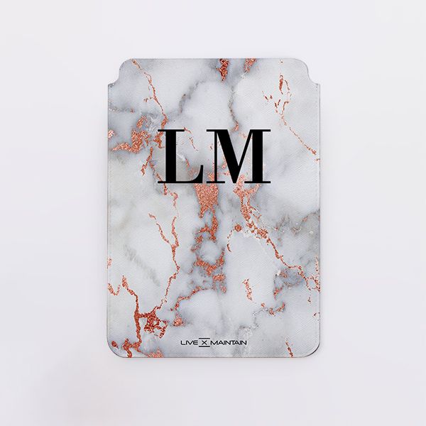 Personalised White x Rose Gold Marble Initials Saffiano Leather Tablet/Laptop Sleeve