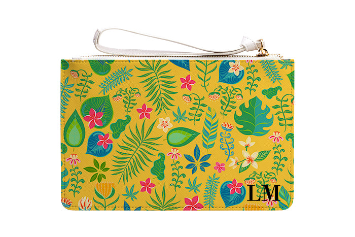 Personalised Yellow Leaf Leather Clutch Bag